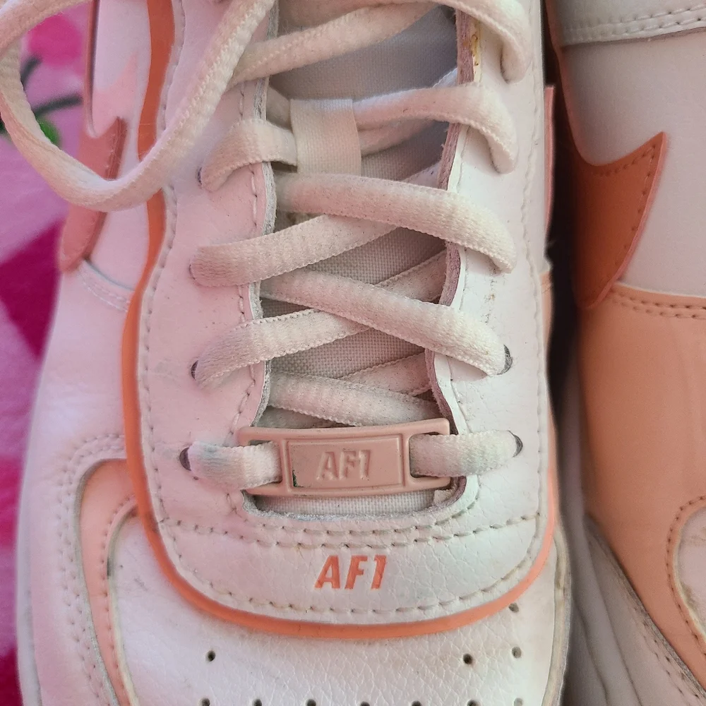 Peach and White Nike Air Force 1 Sneakers - Picture 5 of 9